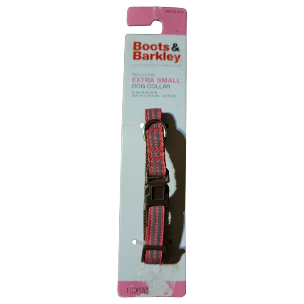 NWT 2012 Boots & Barkley Extra Small Pink Gray Reflective Nylon Dog Pet Collar